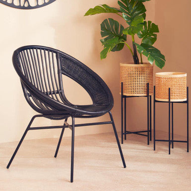Orsina Lagom Black Rattan Accent Chair – Modern Iron Frame Seating