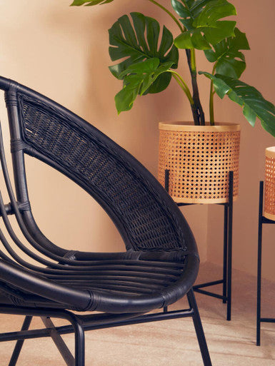 Orsina Lagom Black Rattan Accent Chair – Modern Iron Frame Seating