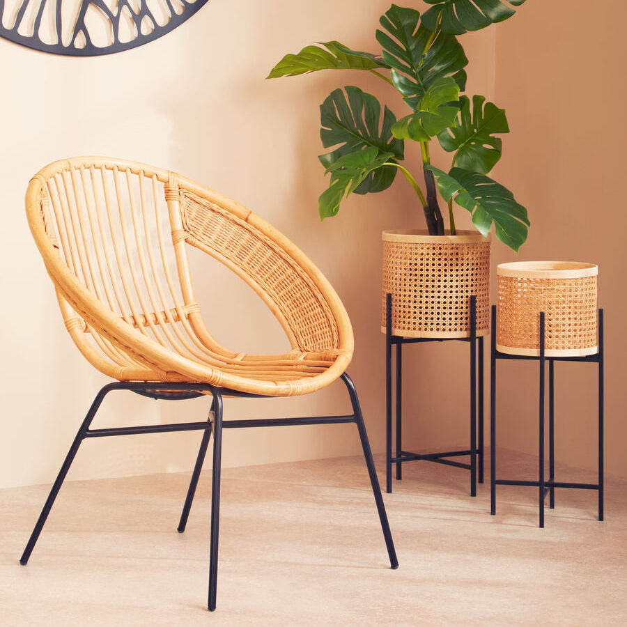 Orsina Lagom Natural Rattan and Black Iron Chair – Modern Accent Seating