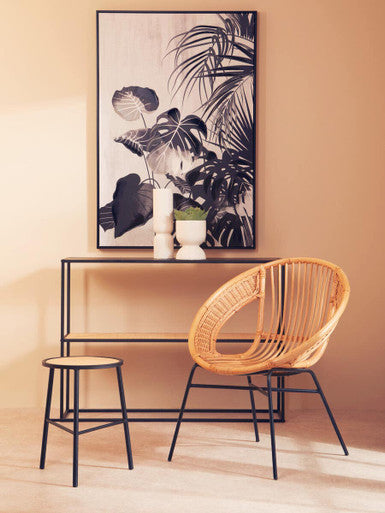 Orsina Lagom Natural Rattan and Black Iron Chair – Modern Accent Seating