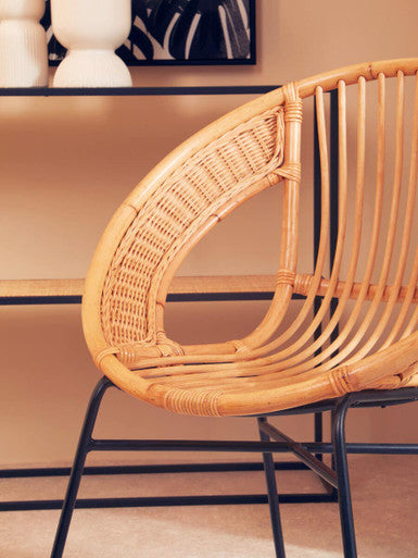 Orsina Lagom Natural Rattan and Black Iron Chair – Modern Accent Seating