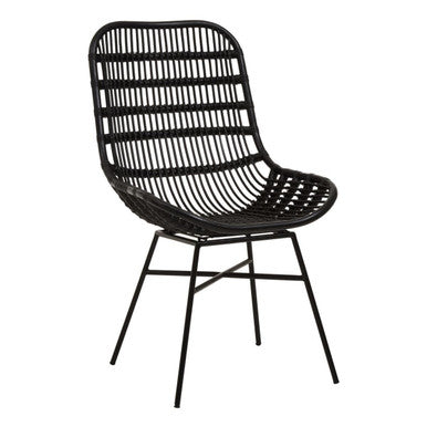 Orsina Lagom Black Natural Rattan Accent Chair – Curved Metal Frame