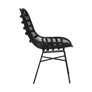 Orsina Lagom Black Natural Rattan Accent Chair – Curved Metal Frame
