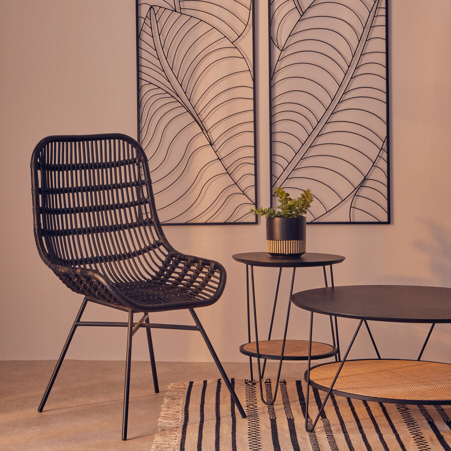 Orsina Lagom Black Natural Rattan Accent Chair – Curved Metal Frame