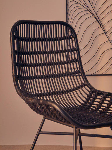 Orsina Lagom Black Natural Rattan Accent Chair – Curved Metal Frame