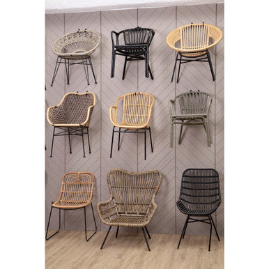 Orsina Lagom Black Natural Rattan Accent Chair – Curved Metal Frame