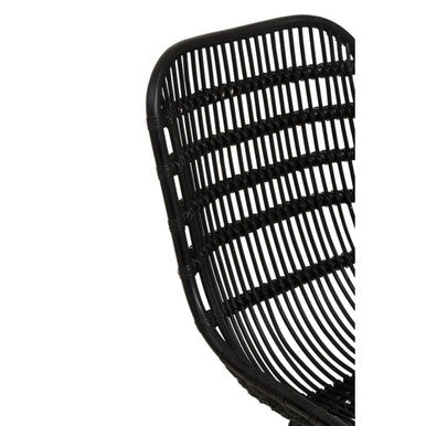 Orsina Lagom Black Natural Rattan Accent Chair – Curved Metal Frame