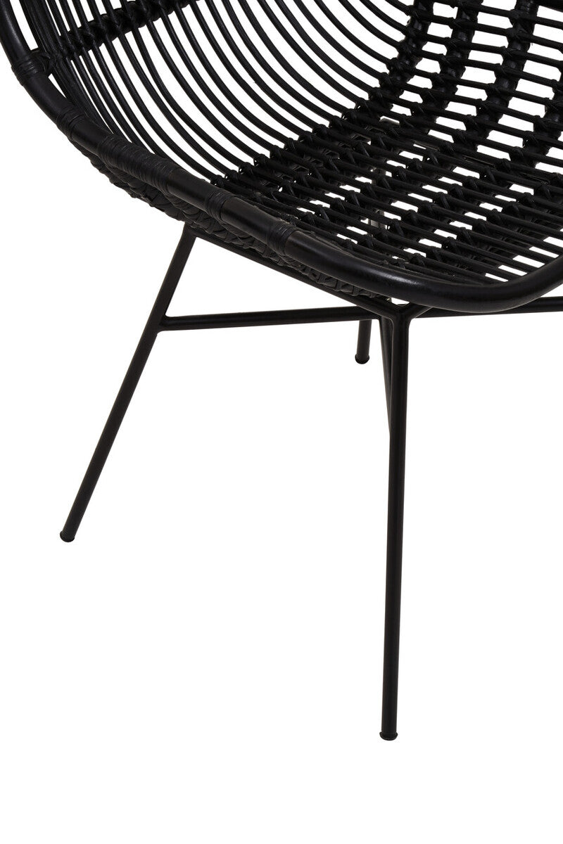 Orsina Lagom Black Natural Rattan Accent Chair – Curved Metal Frame
