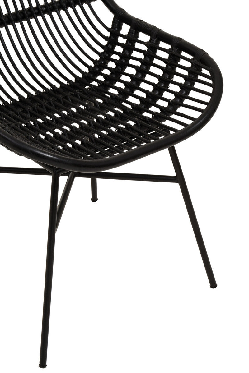 Orsina Lagom Black Natural Rattan Accent Chair – Curved Metal Frame