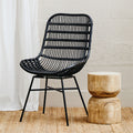 Orsina Lagom Black Natural Rattan Accent Chair – Curved Metal Frame