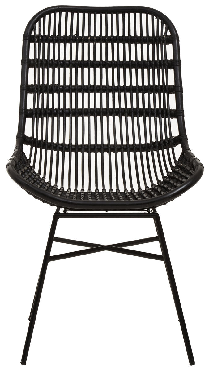 Orsina Lagom Black Natural Rattan Accent Chair – Curved Metal Frame