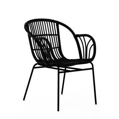 Orsina Lagom Black Natural Rattan Accent Chair with Raised Sides