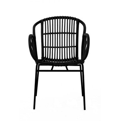 Orsina Lagom Black Natural Rattan Accent Chair with Raised Sides