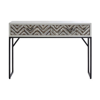 Orsina Lombok Console Table – 2 Drawer Geometric Wood with Metal Legs
