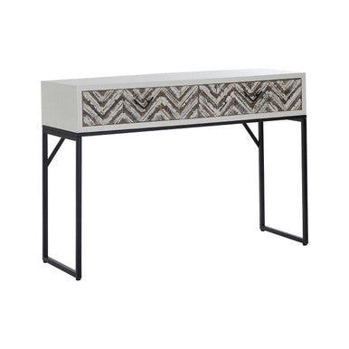 Orsina Lombok Console Table – 2 Drawer Geometric Wood with Metal Legs