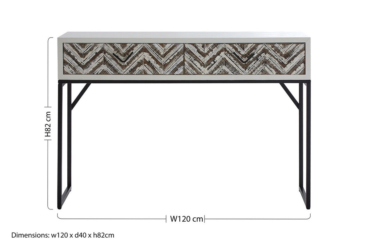 Orsina Lombok Console Table – 2 Drawer Geometric Wood with Metal Legs