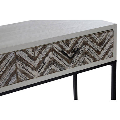 Orsina Lombok Console Table – 2 Drawer Geometric Wood with Metal Legs