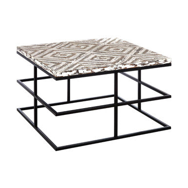 Orsina Lombok Wood Coffee Table – Geometric Pattern with Metal Frame