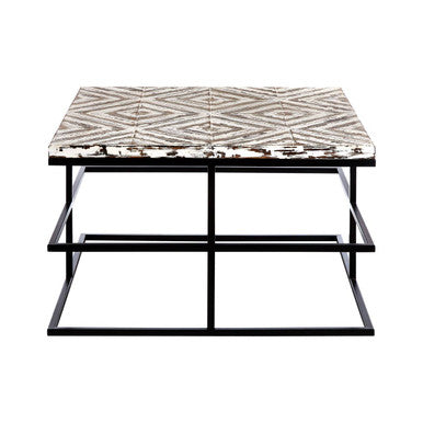 Orsina Lombok Wood Coffee Table – Geometric Pattern with Metal Frame