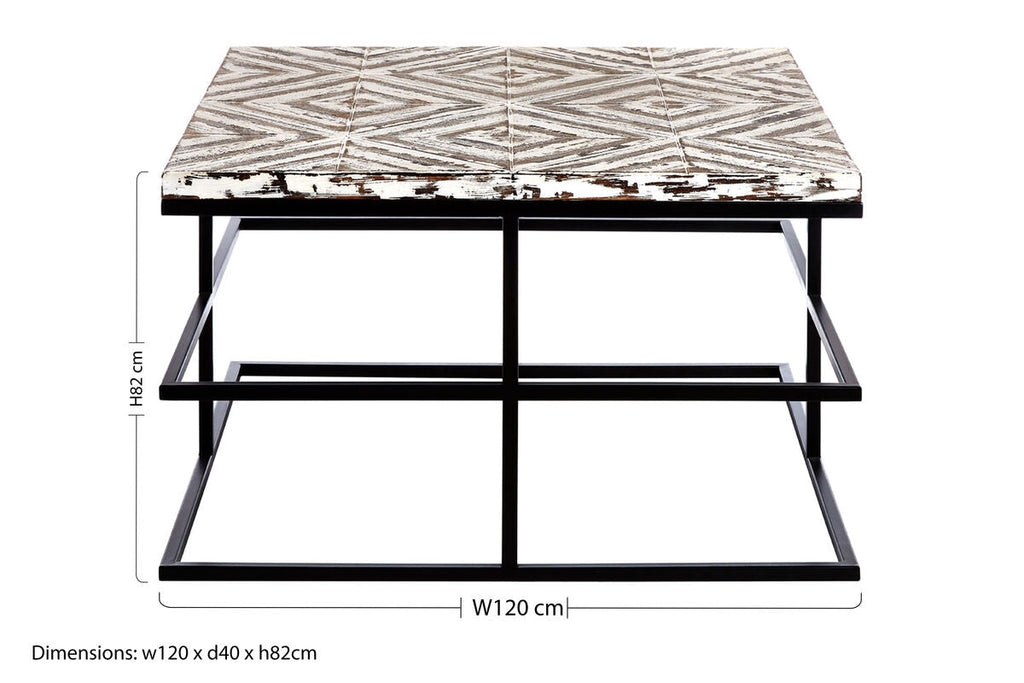 Orsina Lombok Wood Coffee Table – Geometric Pattern with Metal Frame