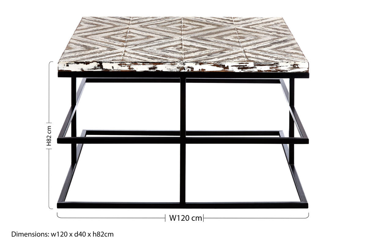Orsina Lombok Wood Coffee Table – Geometric Pattern with Metal Frame