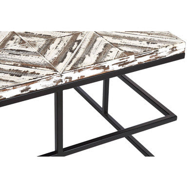 Orsina Lombok Wood Coffee Table – Geometric Pattern with Metal Frame