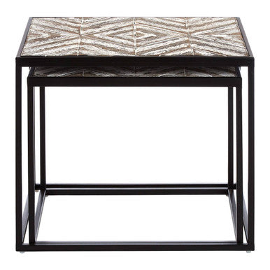 Orsina Lombok Nesting Side Tables – Set of 2 Wood Geometric Pattern