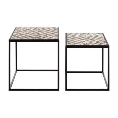 Orsina Lombok Nesting Side Tables – Set of 2 Wood Geometric Pattern