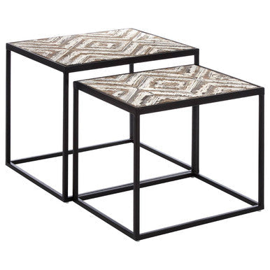 Orsina Lombok Nesting Side Tables – Set of 2 Wood Geometric Pattern
