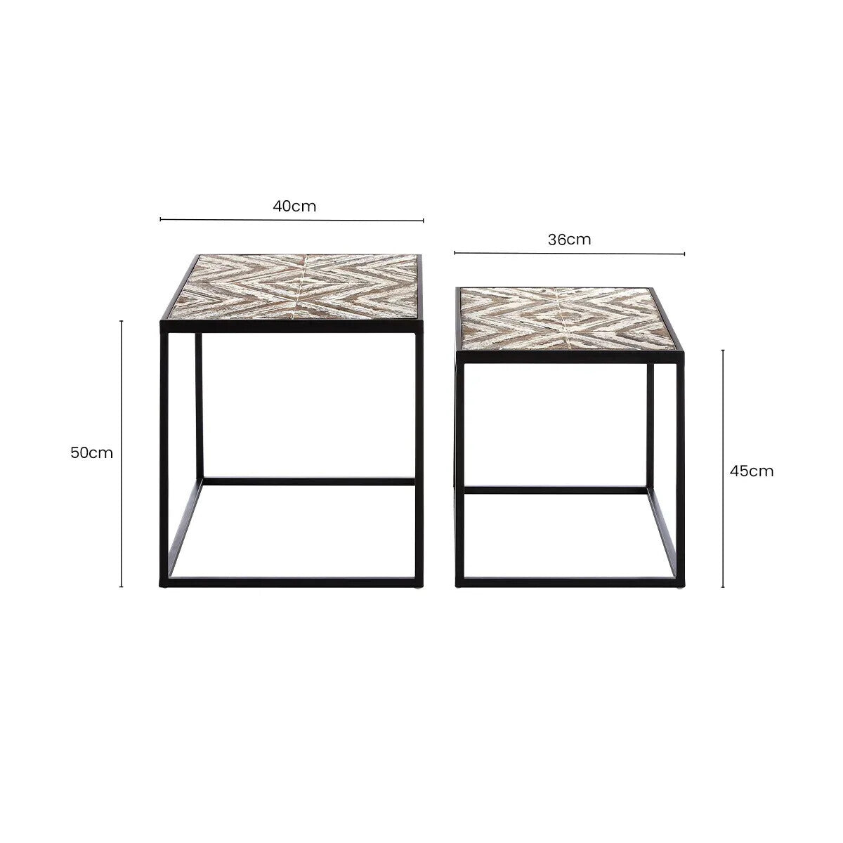 Orsina Lombok Nesting Side Tables – Set of 2 Wood Geometric Pattern