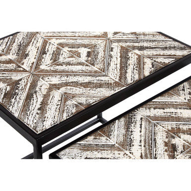 Orsina Lombok Nesting Side Tables – Set of 2 Wood Geometric Pattern