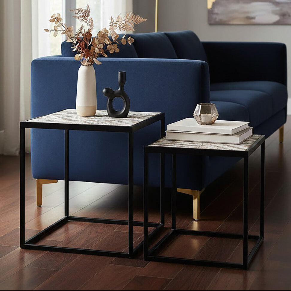 Orsina Lombok Nesting Side Tables – Set of 2 Wood Geometric Pattern