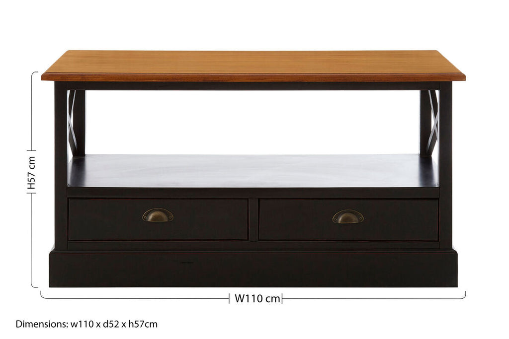 Virginia Fir Coffee Table by Orsina – Colonial Style with 2 Drawers