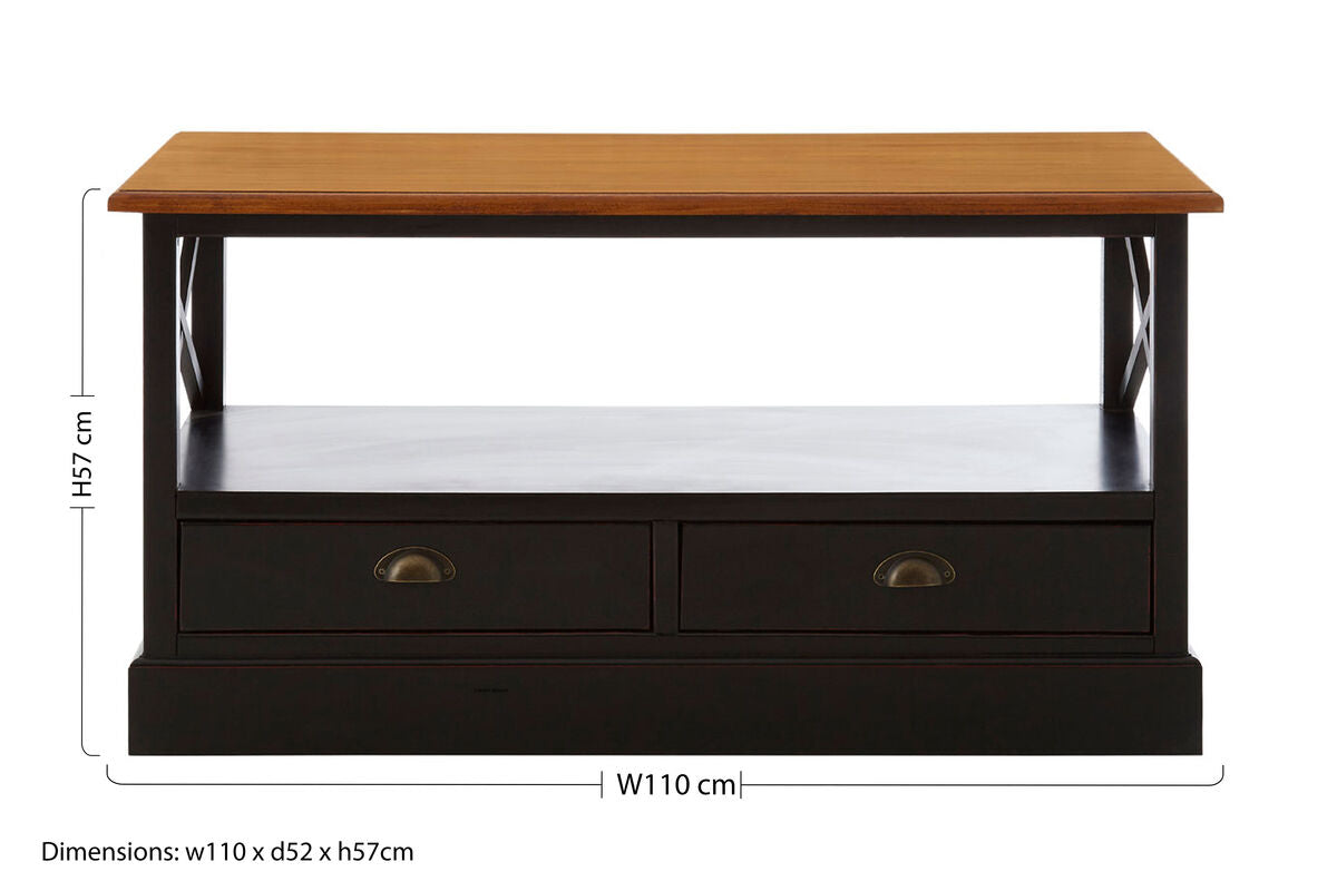 Virginia Fir Coffee Table by Orsina – Colonial Style with 2 Drawers