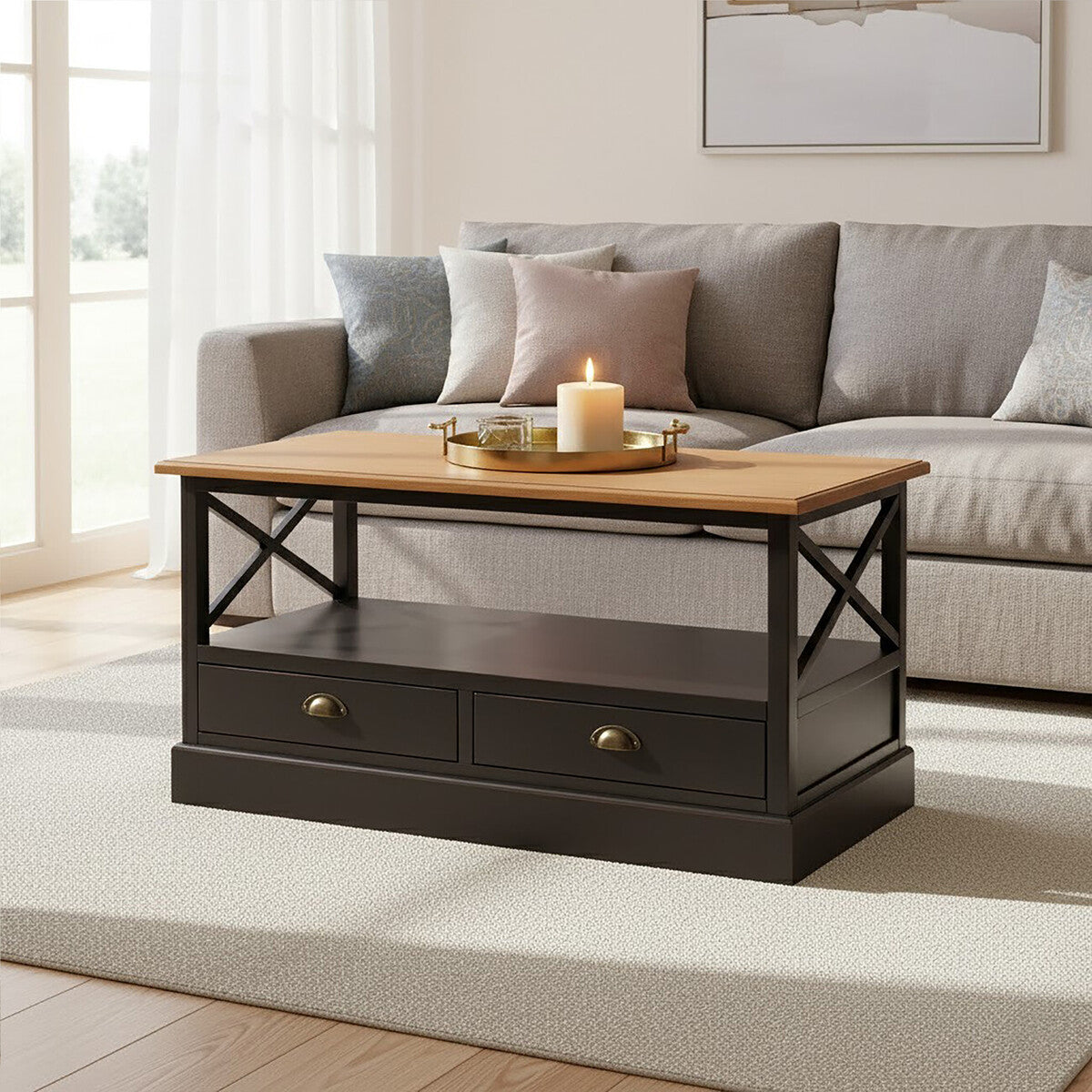Virginia Fir Coffee Table by Orsina – Colonial Style with 2 Drawers