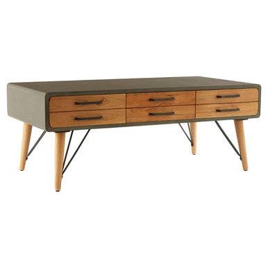 Orsina Trinity Coffee Table – Industrial Grey & Wood with 6 Drawers