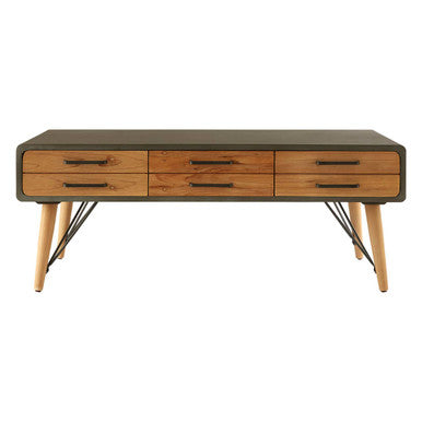 Orsina Trinity Coffee Table – Industrial Grey & Wood with 6 Drawers