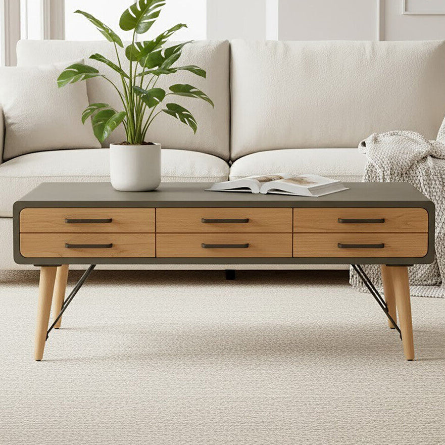 Orsina Trinity Coffee Table – Industrial Grey & Wood with 6 Drawers