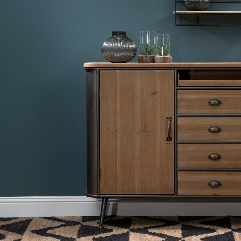 Orsina Trinity 4 Drawer Cabinet – Industrial Timber & Black Storage