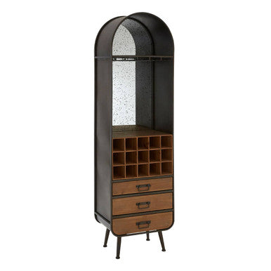Orsina Trinity Bar Cabinet – Arched Metal & Fir Wood Wine Storage