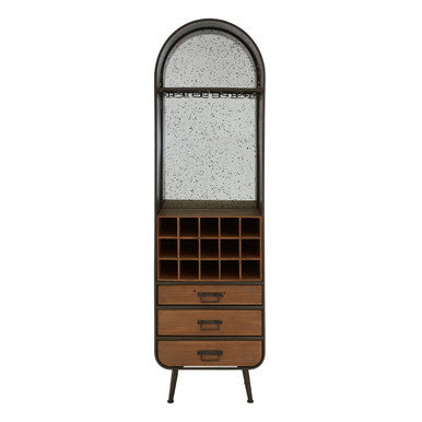 Orsina Trinity Bar Cabinet – Arched Metal & Fir Wood Wine Storage