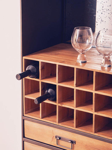 Orsina Trinity Bar Cabinet – Arched Metal & Fir Wood Wine Storage
