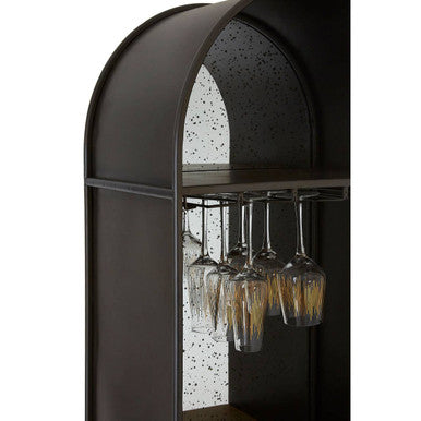 Orsina Trinity Bar Cabinet – Arched Metal & Fir Wood Wine Storage