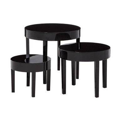 Orsina Moritz Nesting Tables – Set of 3 Black Pine Wood Side Tables