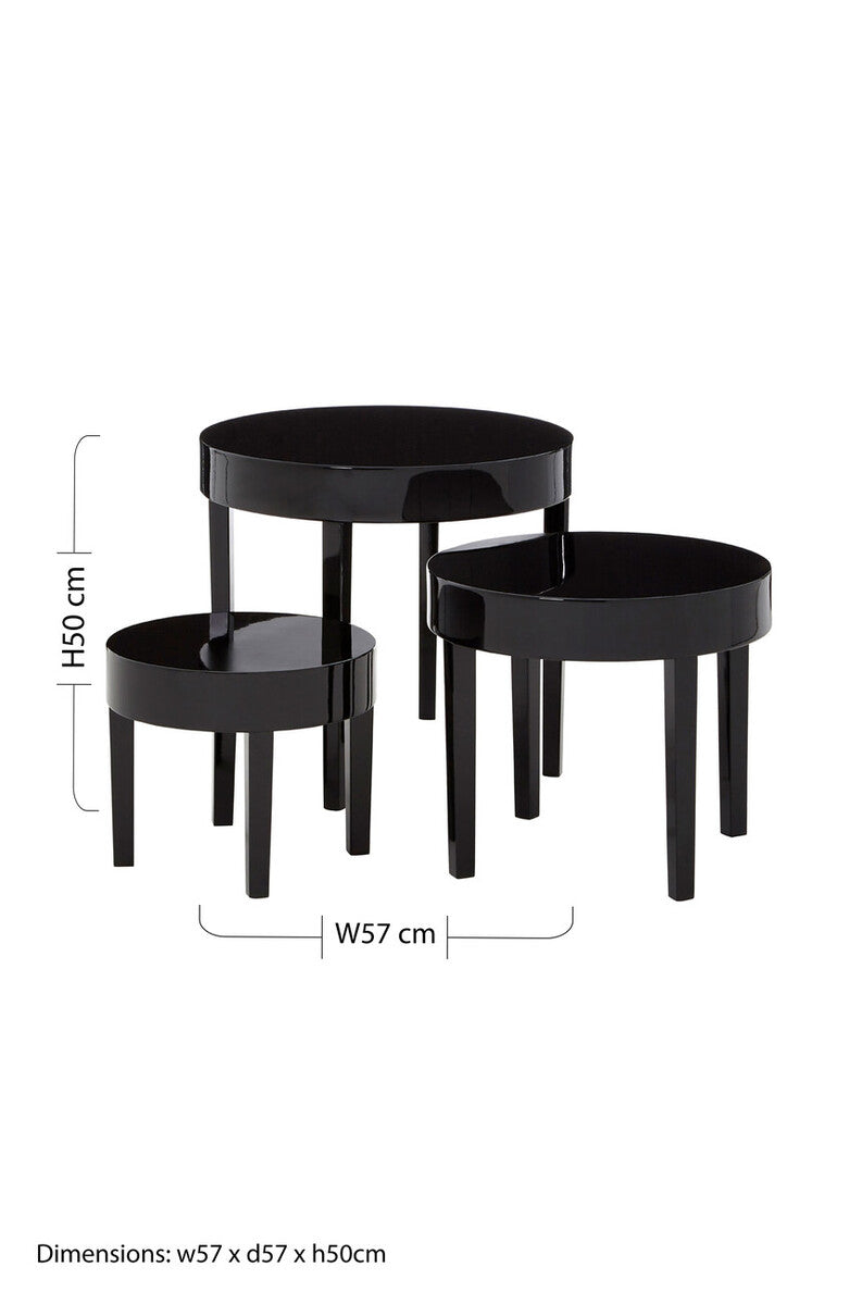 Orsina Moritz Nesting Tables – Set of 3 Black Pine Wood Side Tables