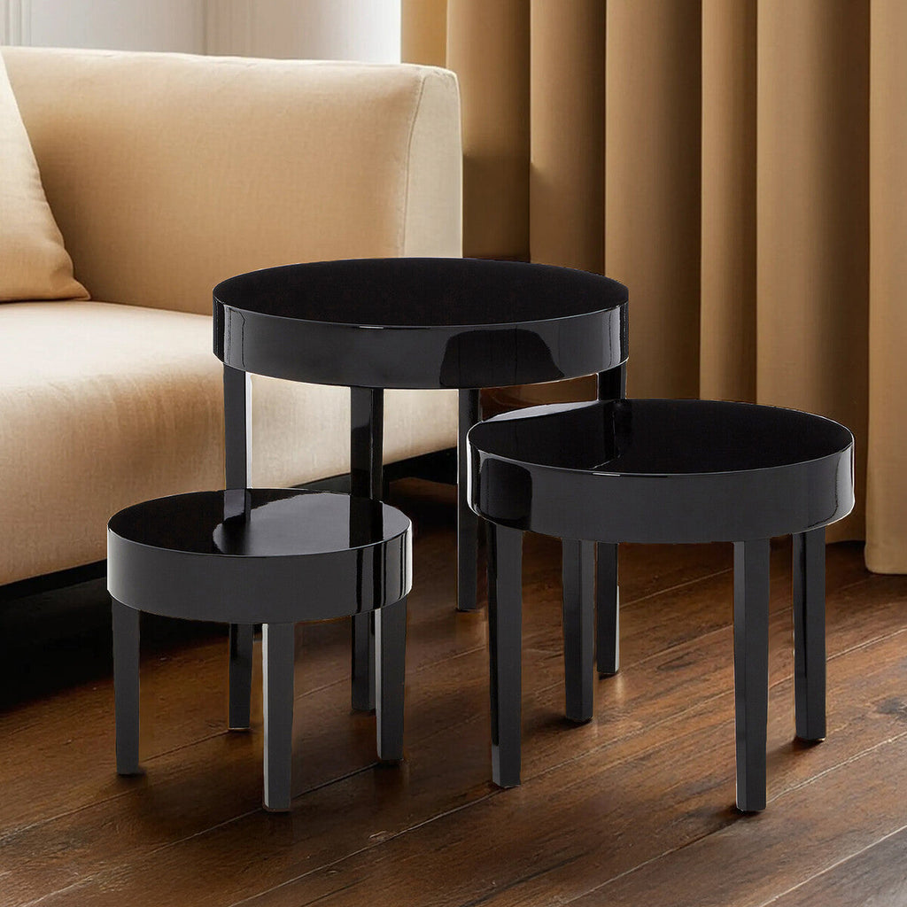 Orsina Moritz Nesting Tables – Set of 3 Black Pine Wood Side Tables