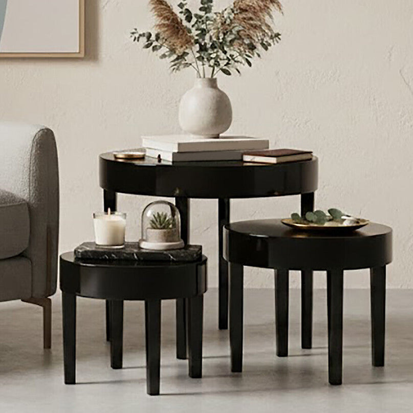 Orsina Moritz Nesting Tables – Set of 3 Black Pine Wood Side Tables