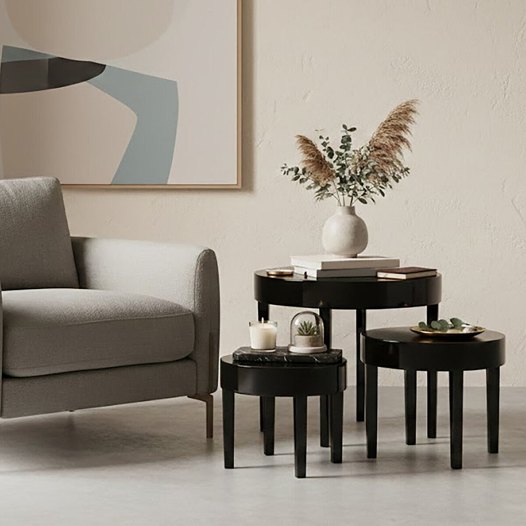 Orsina Moritz Nesting Tables – Set of 3 Black Pine Wood Side Tables