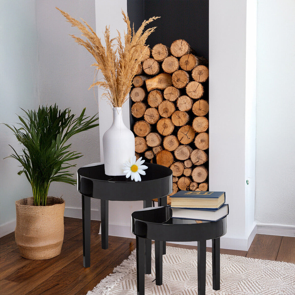 Orsina Moritz Nesting Tables – Set of 3 Black Pine Wood Side Tables