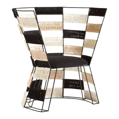 Orsina Fusion Woven Accent Chair – Beige, Black & White Pattern